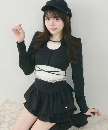 Belle Charme(ベルシャルム) Lace Hem Puff Sleeve Tops