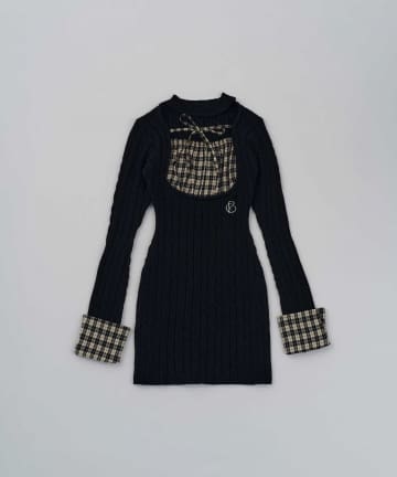 Belle Charme(ベルシャルム) Check Doking Knit Onepiece