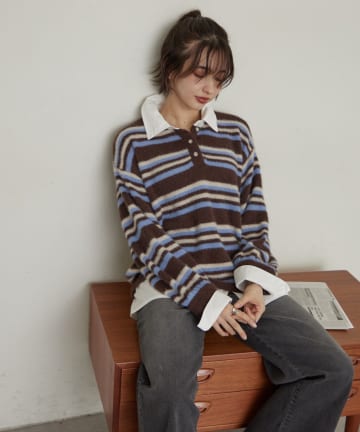 Remind me and forever(リマインドミーアンドフォーエバー) 【WEB限定】ドッキングシャギーポロニット