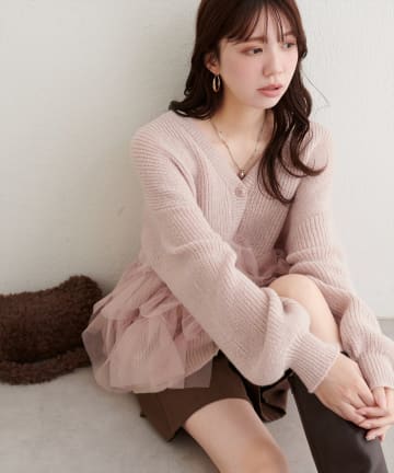 natural couture(ナチュラルクチュール) チュール重ねカーディガン
