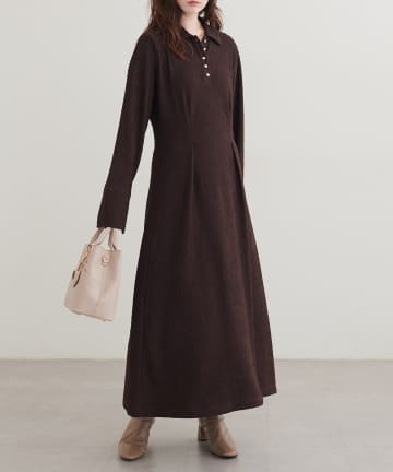 natural couture(ナチュラルクチュール) タックフレア袖スリットポロワンピース