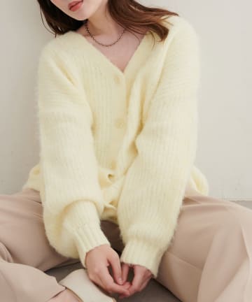 natural couture(ナチュラルクチュール) モヘア起毛片畦Vカーディガン