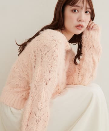 natural couture(ナチュラルクチュール) フェザー透かし編みカーディガン