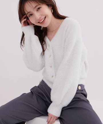 natural couture(ナチュラルクチュール) シャギーバー釦カーディガン