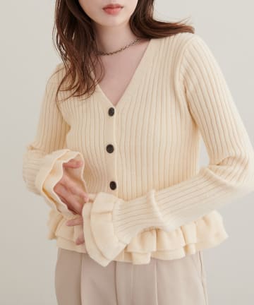 natural couture(ナチュラルクチュール) アルパカタッチボタンフリルカーディガン
