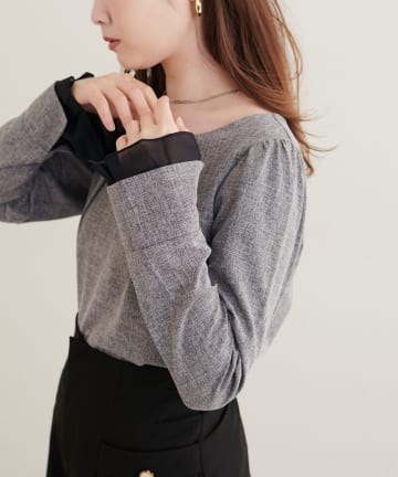 natural couture(ナチュラルクチュール) シアー重ねフレア袖ブラウス
