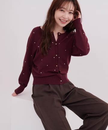 natural couture(ナチュラルクチュール) スクエア刺繍配色カーデ
