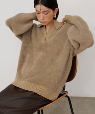 LARUTA(ラルータ) スキッパーシャギーニットプルオーバー