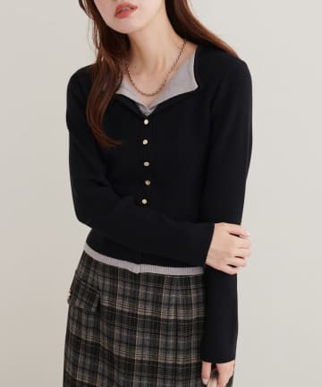 natural couture(ナチュラルクチュール) レイヤード配色リブTOPS