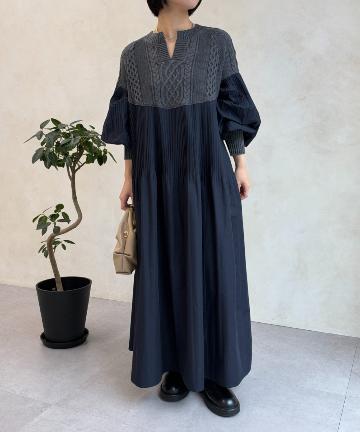 Jena　espace merveilleux(ジェナ　エスパスメルヴェイユ) ケーブルニットプリーツワンピース