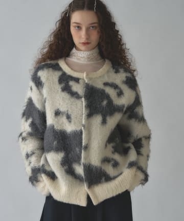 Kastane(カスタネ) 【UNISEX】カウプリントシャギーニットカーディガン