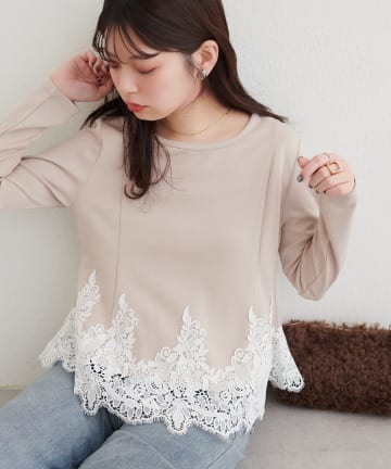 natural couture(ナチュラルクチュール) レースペプラムポンチプルオーバー