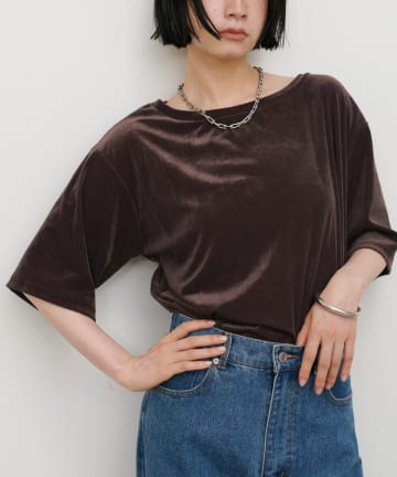 NICE CLAUP / OLIVE des OLIVE OUTLET(ナイスクラップ  / オリーブ デ オリーブ アウトレット) 【LARUTA】半袖シアーとろもちベロアプルオーバー