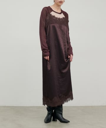 NICE CLAUP / OLIVE des OLIVE OUTLET(ナイスクラップ  / オリーブ デ オリーブ アウトレット) 【LARUTA】レースツイルサテンキャミワンピース