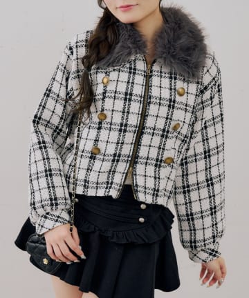 NICE CLAUP / OLIVE des OLIVE OUTLET(ナイスクラップ  / オリーブ デ オリーブ アウトレット) 【ANOTHER BRANCH】ツイードファーフェイクファー衿ブルゾン