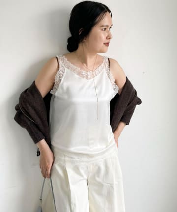 NOLLEY'S(ノーリーズ) ウォッシャブルレーストリミング2WAYサテンキャミ