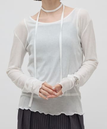 OUTLET(アウトレット) 【Lui's】リボン紐付きレイヤード風ロンT