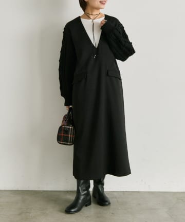 ear PAPILLONNER(イア パピヨネ) ニットスリーブVネックワンピース【SUM1 STYLE（スミスタイル）】
