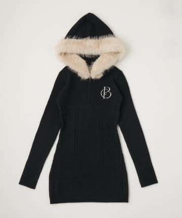 Belle Charme(ベルシャルム) Fur Hood Cable Knit Onepiece