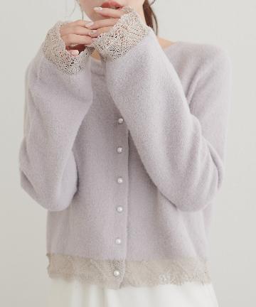 natural couture(ナチュラルクチュール) 透かしレースデザインニットカーディガン