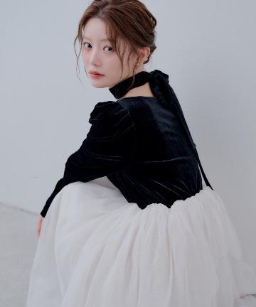 Chico(チコ) 3色展開＜オケージョンドレス＞【SALON by Chico】ベロアチュールドッキングボリュームワンピース/チョーカー付き/フリル/お呼ばれ/同窓会