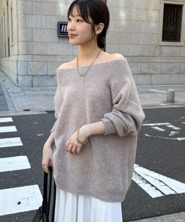 DOUDOU(ドゥドゥ) 【15日から10％OFFで販売】【REI企画】ファーウールオフショル2wayニット