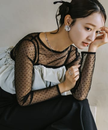 Kastane(カスタネ) 【10.23(金)12:00発売/WEB限定】Dot Tulle Sheer Top