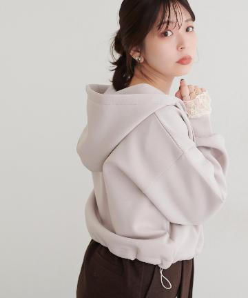 natural couture(ナチュラルクチュール) ダンボールショート丈ZIPパーカー