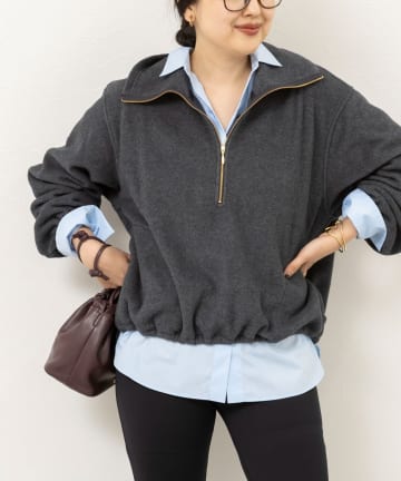 NOLLEY'S(ノーリーズ) 【サマになる】ウォッシャブルオトナフリースハーフZIP プルオーバー