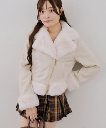 NICE CLAUP / OLIVE des OLIVE OUTLET(ナイスクラップ  / オリーブ デ オリーブ アウトレット) 【RMAF】フェイクファー付ライダースジャケット