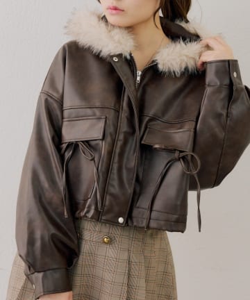 NICE CLAUP / OLIVE des OLIVE OUTLET(ナイスクラップ  / オリーブ デ オリーブ アウトレット) 【ANOTHER BRANCH】フードファーリボン付ブルゾン
