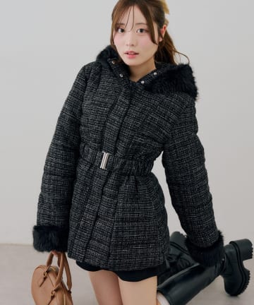 NICE CLAUP / OLIVE des OLIVE OUTLET(ナイスクラップ  / オリーブ デ オリーブ アウトレット) 【continuer】ウエストベルトツィード中綿コート