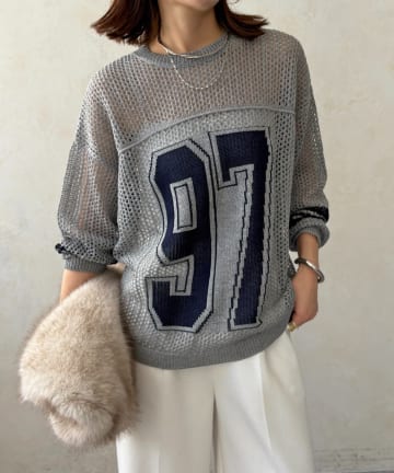 OUTLET(アウトレット) 【DouDou】ナンバリングメッシュニット