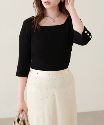NICE CLAUP / OLIVE des OLIVE OUTLET(ナイスクラップ  / オリーブ デ オリーブ アウトレット) 【natural couture】スクエア×ボート前後２WAYリブニット