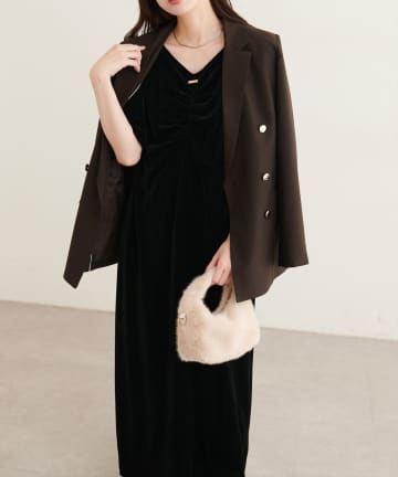 NICE CLAUP / OLIVE des OLIVE OUTLET(ナイスクラップ  / オリーブ デ オリーブ アウトレット) 【natural couture】フロントギャザーベロア5分袖ワンピース