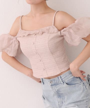 NICE CLAUP / OLIVE des OLIVE OUTLET(ナイスクラップ  / オリーブ デ オリーブ アウトレット) 【one after another】ツイードオフショルブラウス