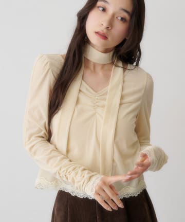 Kastane(カスタネ) 【10.31(土)12:00発売】リボンタイベロアレーストップス