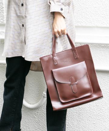 BIGポケットレザートート /ショルダー付/A4収納サイズ