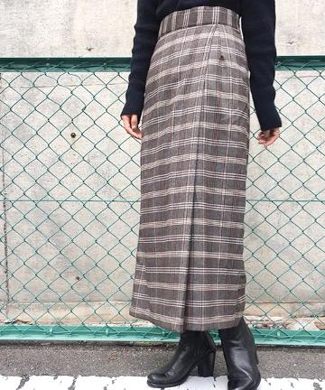チェックタックロングスカート