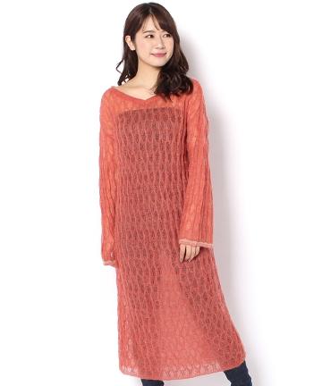 透かし編みロングチュニック