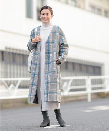 【Omekashi】ノーカラーコート