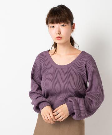 Uネックランダムリブニット