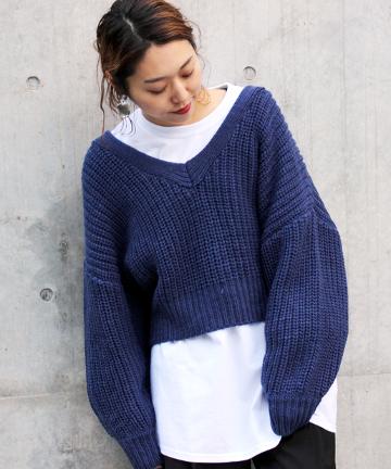 ロービングVネックニット