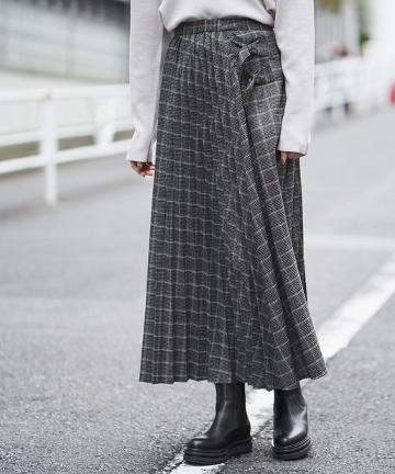 チェックプリーツロングスカート
