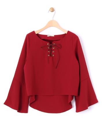 レースアップ袖フレアブラウス