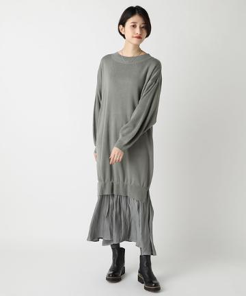 フレアスカートドッキングニットワンピース