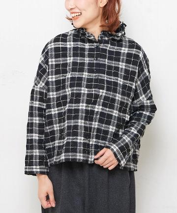 チェックスタンドプルオーバーブラウス