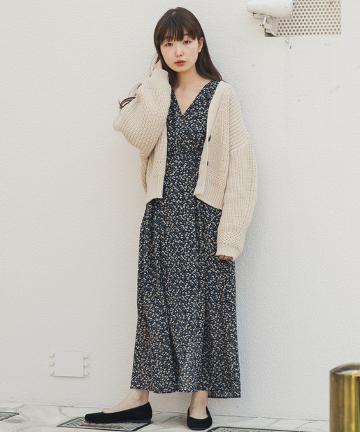 シフォン小花柄カシュワンピース
