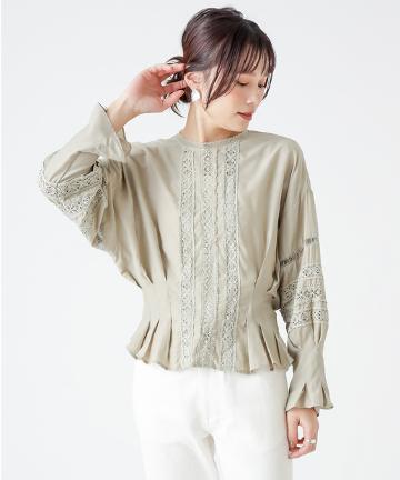 【Omekashi】ハイネックレースブラウス