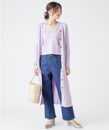 【Omekashi】リブニットロング2WAYカーデ